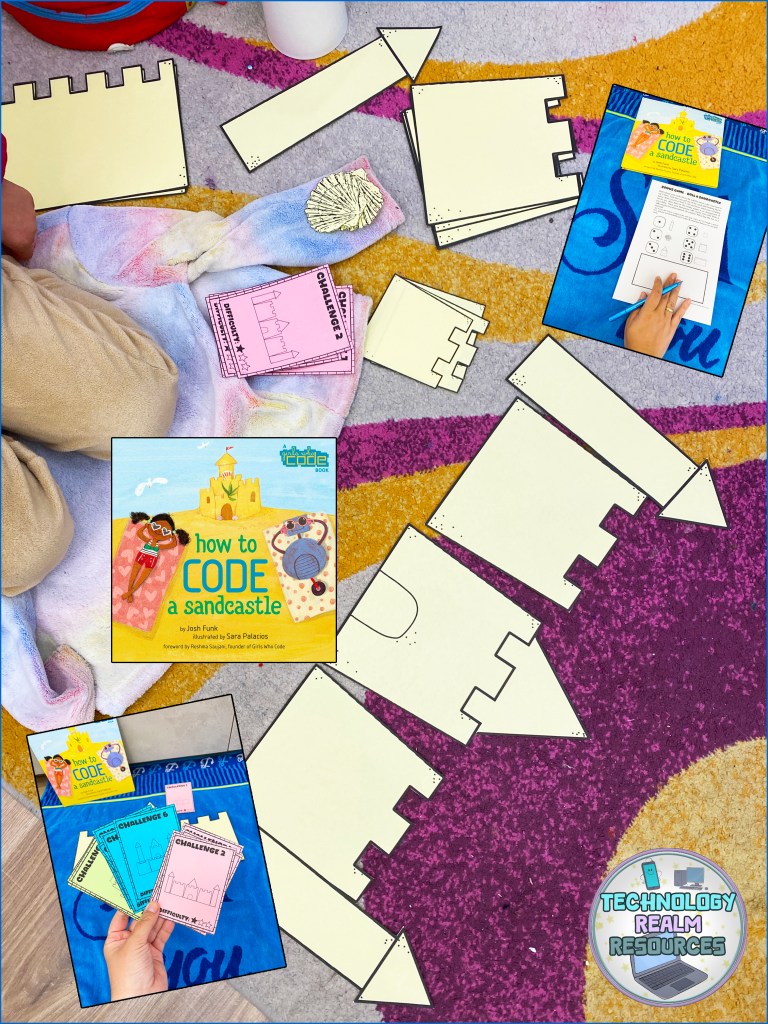 How to code a sandcastle STEM challenge activity cards - unplugged coding